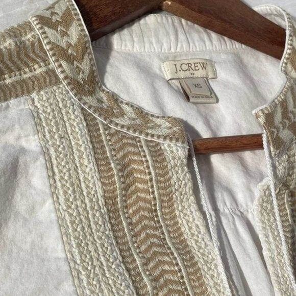 J.Crew Womens XS White Embroidered Boho Peasant Blouse Tassel Tie Top - Picture 4 of 12